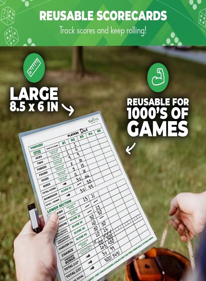 SWOOC Games - Yardzee, Farkle, & 20+ Giant Dice Games (All Weather) with Wood Bucket, 5 Scorecards, & Marker - Yard Dice Outdoor Game for Family - Giant Backyard Game Set - Outside Jumbo Lawn Fun - Image 5